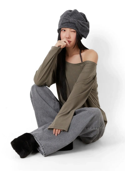 casual-fleece-loose-fit-long-sleeve-tee-id526 / Dark green