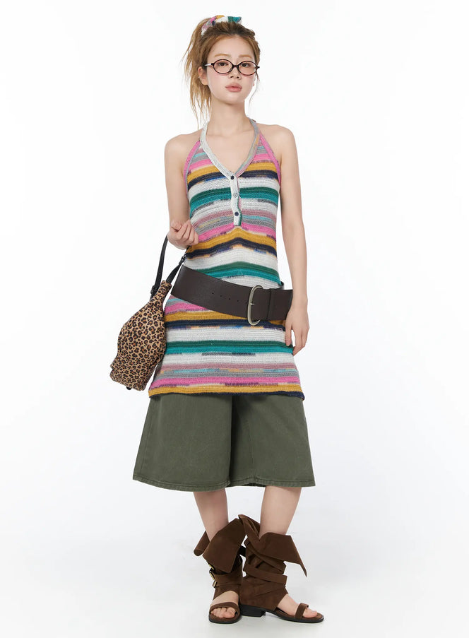 wide-leg-cotton-bermuda-shorts-cy506 / Dark green