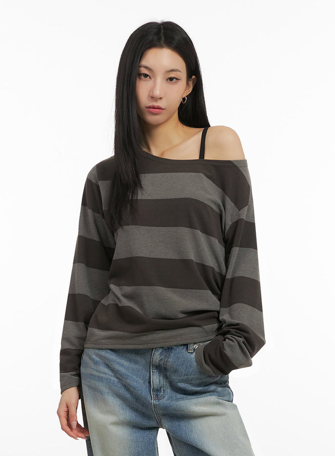 one-shoulder-striped-top-id431 / Dark green