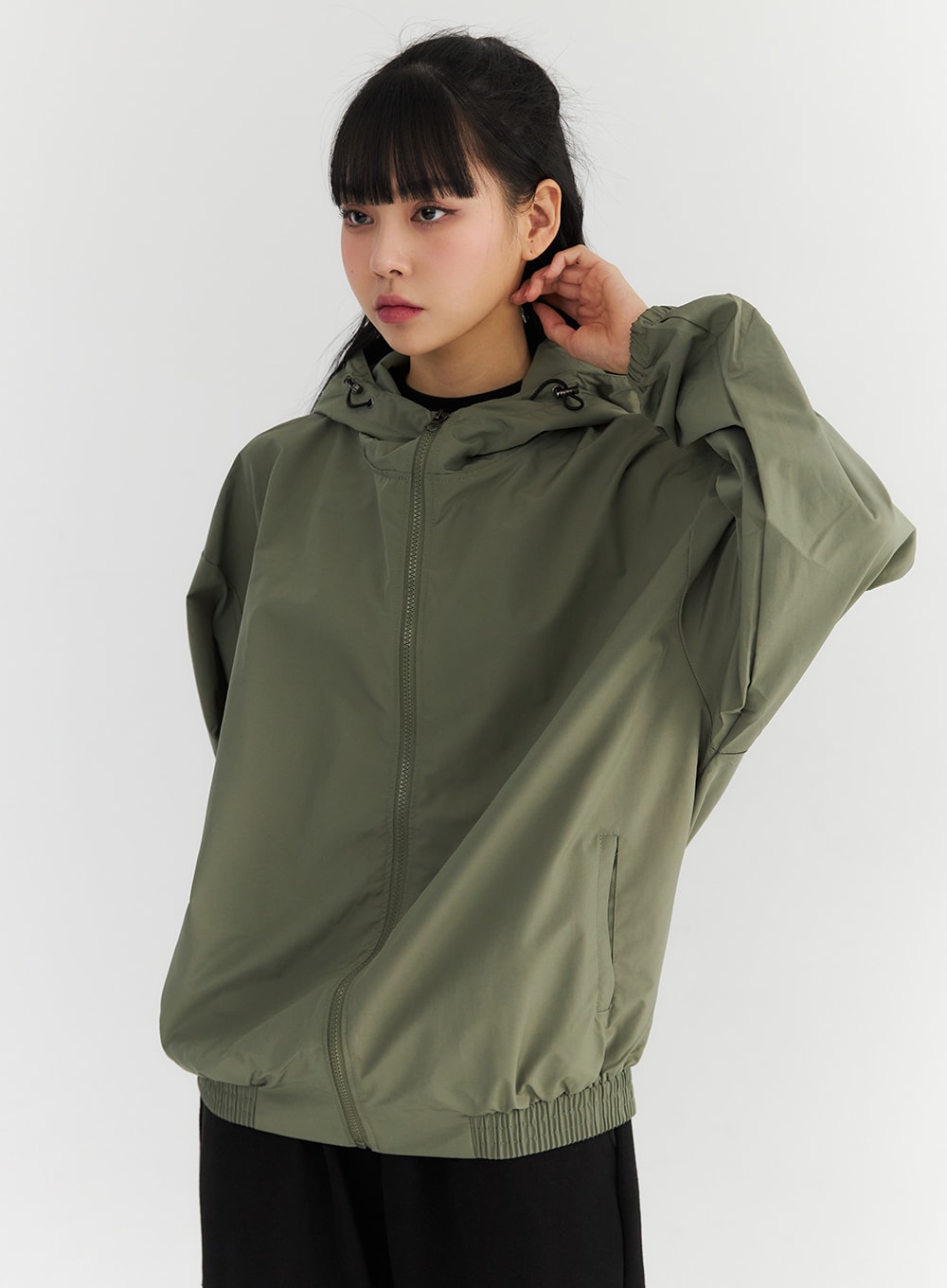 loose-fit-zip-up-jacket-co327 / Dark green