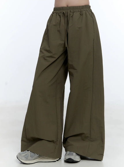 drawstring-wide-leg-pants-cg513 / Dark green