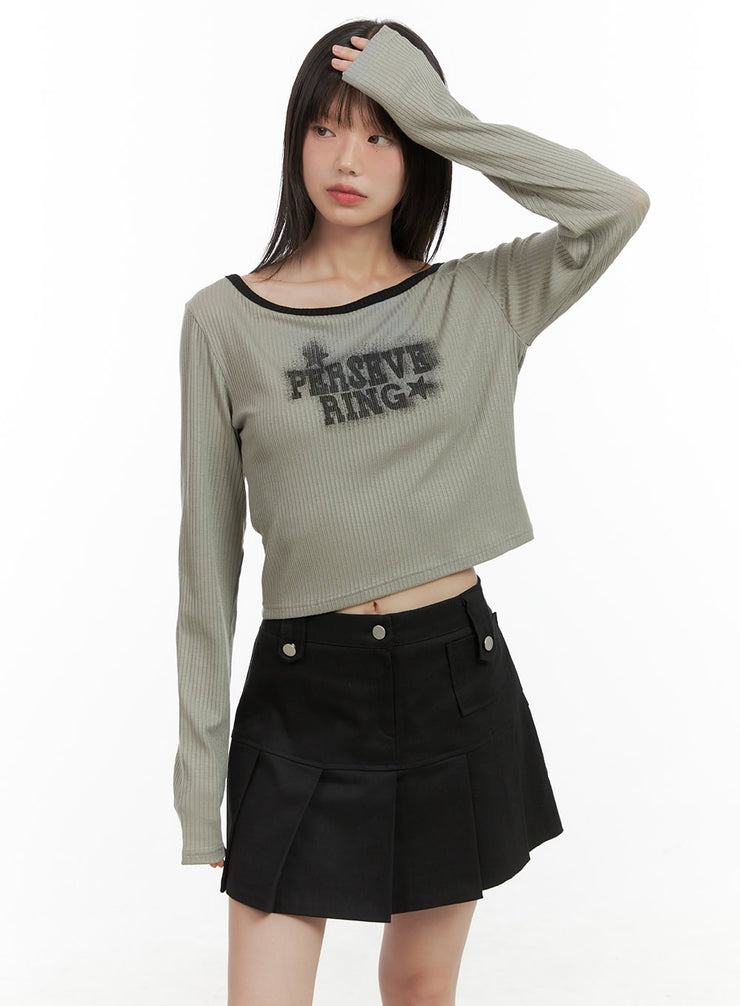 boat-neck-lettering-crop-top-cg427 / Dark green