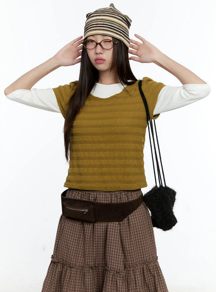 soft-stripe-puff-sleeve-top-cs517 / Dark green