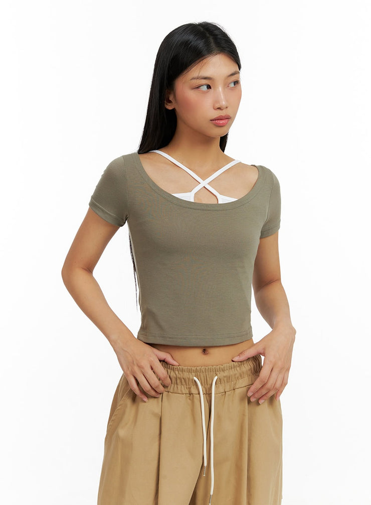 slim-u-neck-crop-top-il419 / Dark green