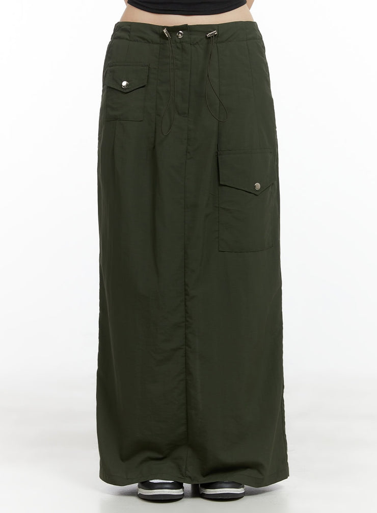 nylon-pocket-maxi-skirt-cl422 / Dark green