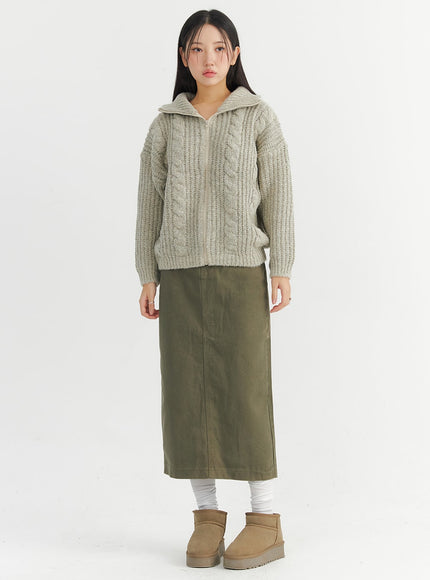 long-slim-fit-cotton-skirt-co324 / Dark green