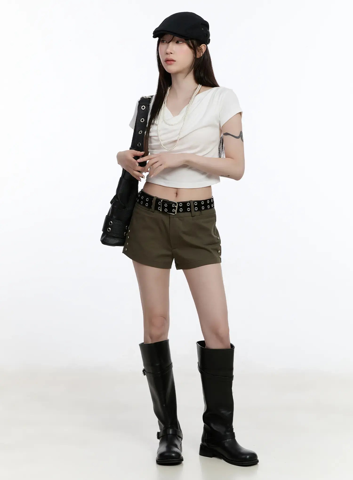 studded-cotton-shorts-ca502 / Dark green