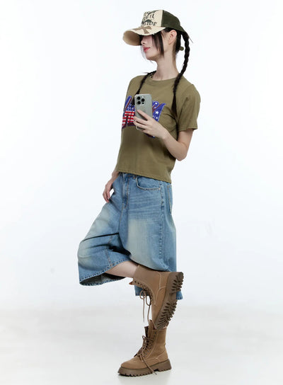 patriotic-graphic-cropped-top-cg507 / Dark green