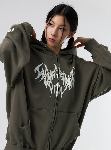 grunge-graphic-zip-up-hoodie-is322 / Dark green