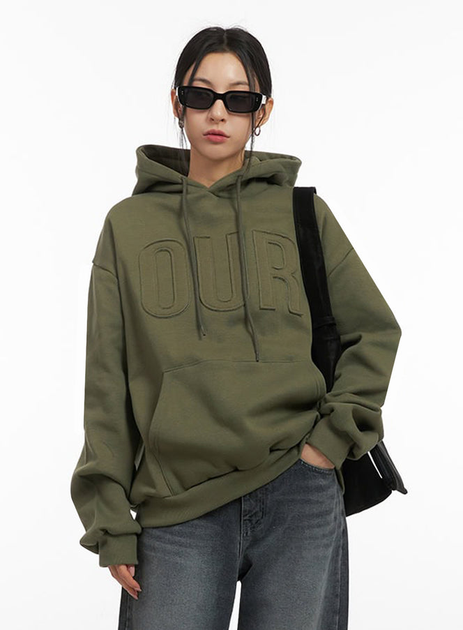 oversized-embroidered-hoodie-ij503 / Dark green