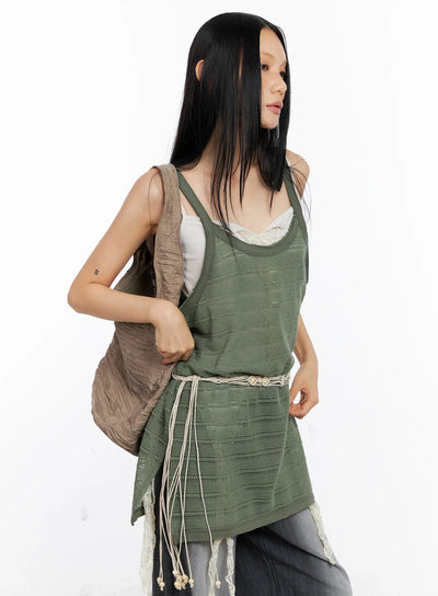 striped-sheer-layered-tank-cl529 / Dark green