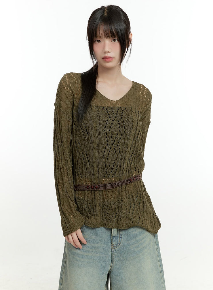 hollow-out-knit-sweater-cg401 / Dark green