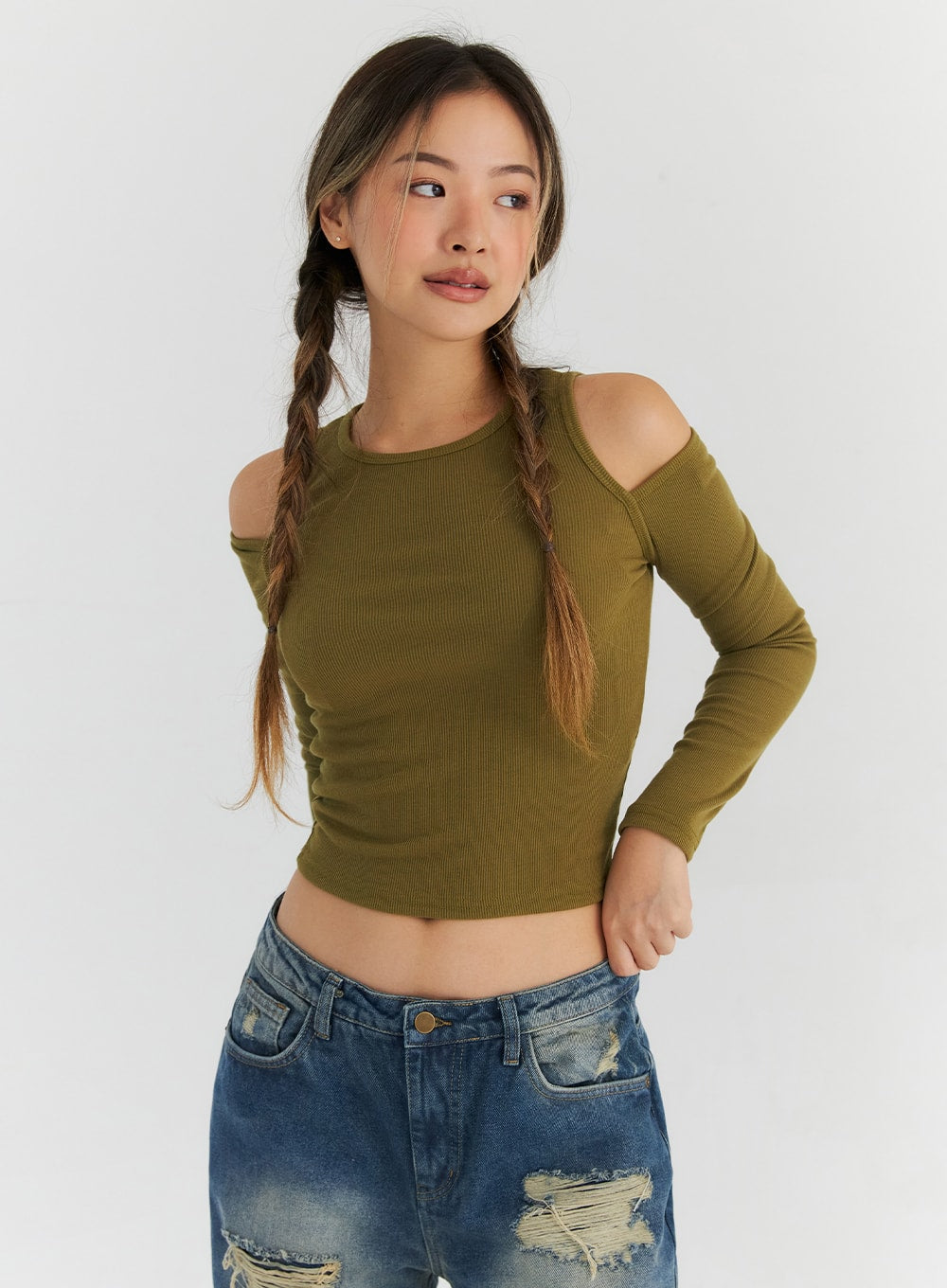 cut-out-slim-fit-crop-top-cn310 / Dark green