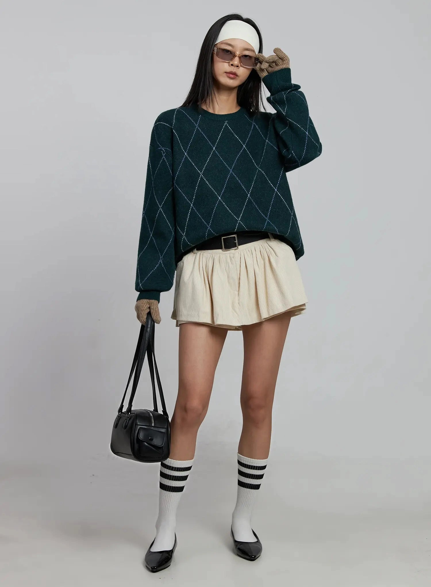 argyle-patterned-knitted-sweater-im520 / Dark green