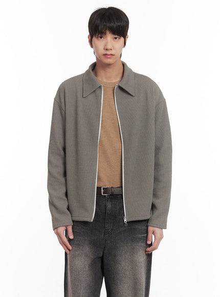 mens-zip-up-collared-cardigan-jacket-im518 / Dark green