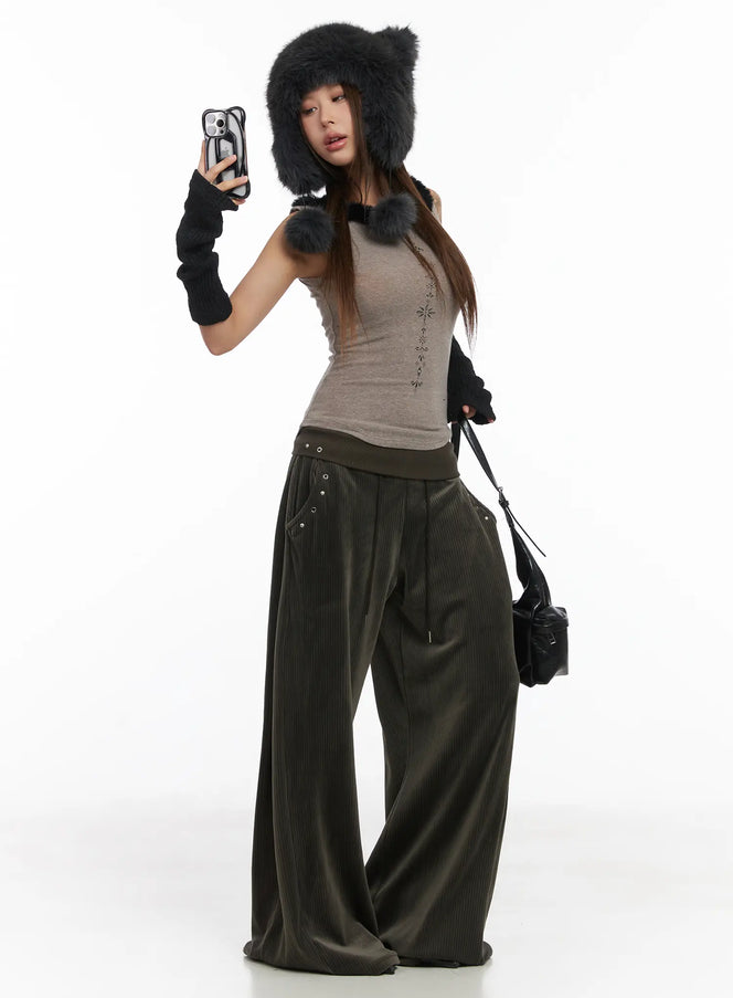 Wide-Leg Corduroy Training Pants CJ513 - Acubi style | LEWKIN Wide-Leg Corduroy Training Pants CJ513 - Acubi style | LEWKIN