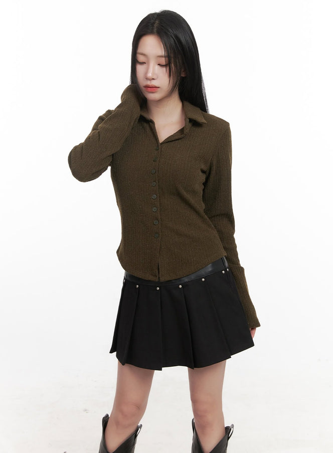 collared-button-up-sweater-cj517 / Dark green