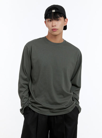 mens-basic-cotton-long-sleeve-t-shirt-dark-green-is412 / Dark green
