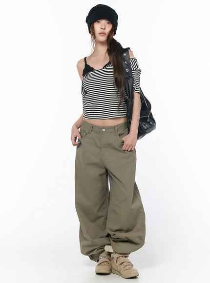 relaxed-fit-wide-leg-pants-cy529 / Dark green