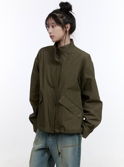 draw-string-zip-up-jacket-co418 / Dark green