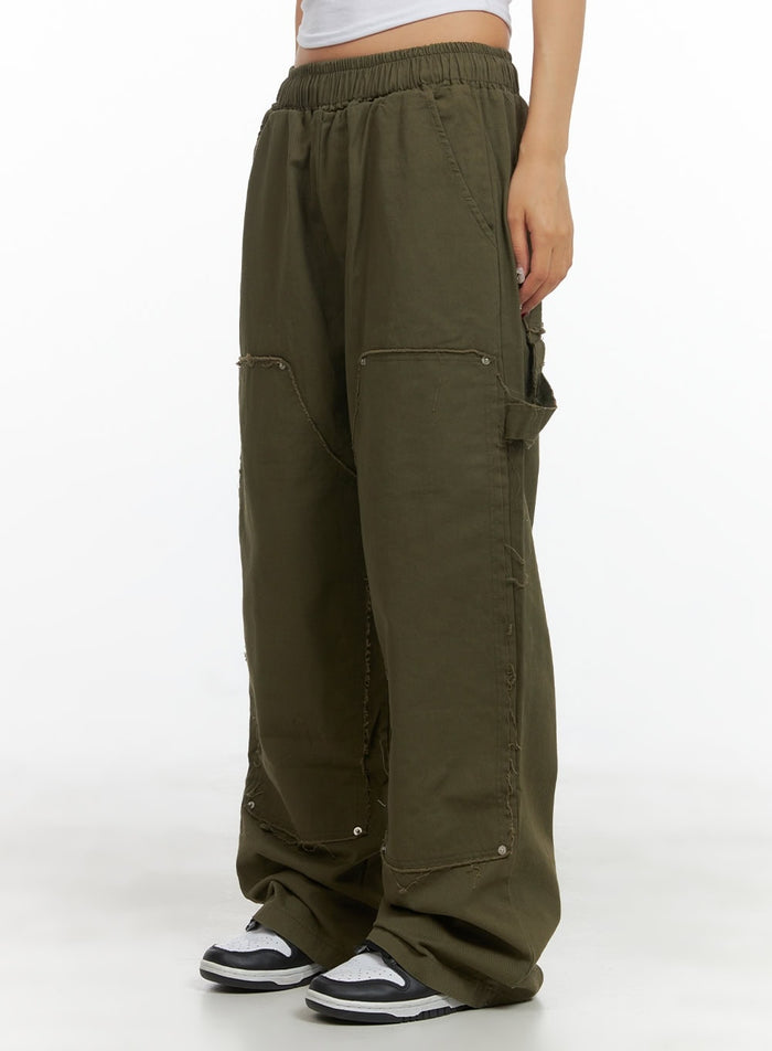 patched-wide-leg-pants-cy420 / Dark green