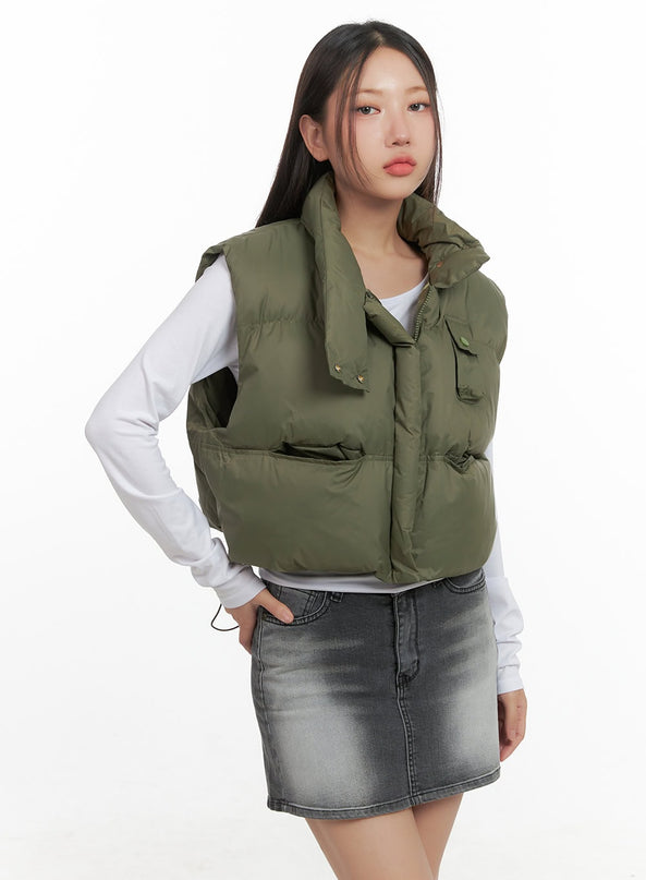 string-crop-puffer-vest-co404 / Dark green