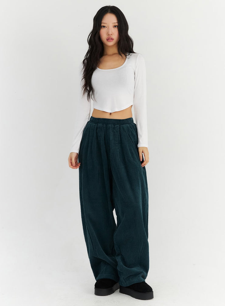 wide-leg-corduroy-sweatpants-cn303 / Dark green