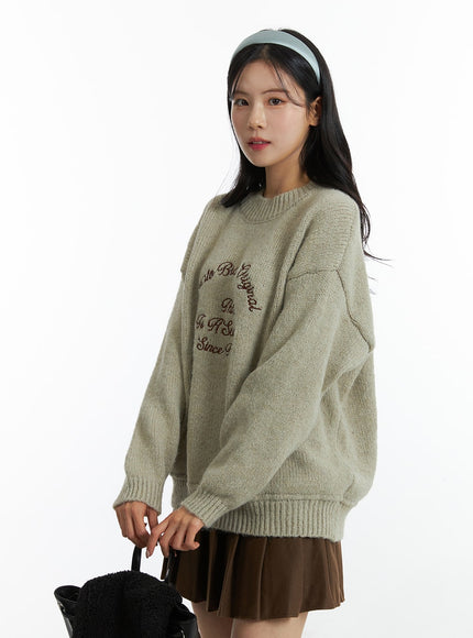 oversized-crew-neck-knit-sweater-on327 / Dark green