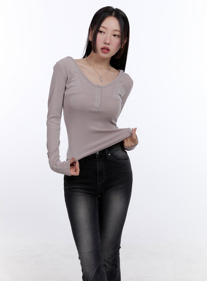 henley-neck-hooded-top-cj511 / Dark pink