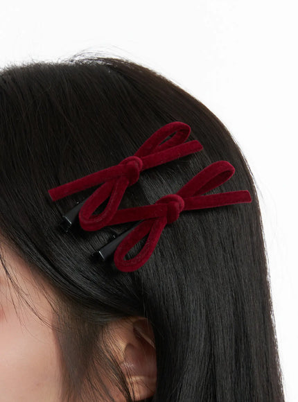 velvet-ribbon-hair-clip-cn527 / Dark red