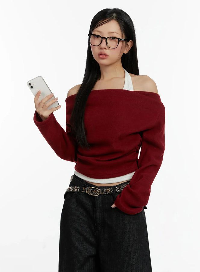 halter-layered-off-shoulder-top-id525 / Dark red