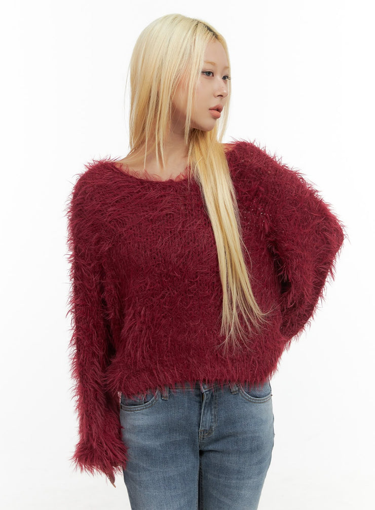 crop-fur-knit-top-co414 / Dark red