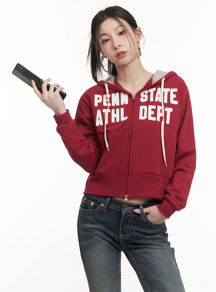 patchwork-zip-up-hooded-sweatshirt-cf514 / red