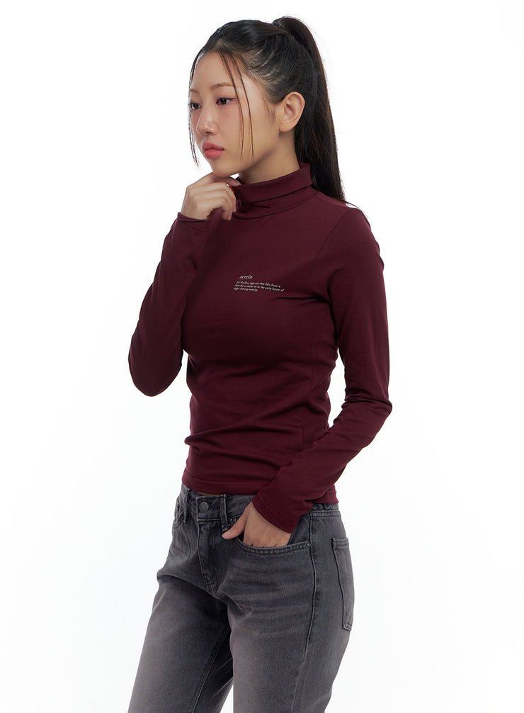 cotton-lettering-turtle-neck-t-shirt-cs424 / Dark red