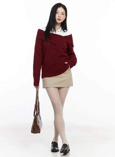 off-shoulder-knit-sweater-cj520 / Dark red
