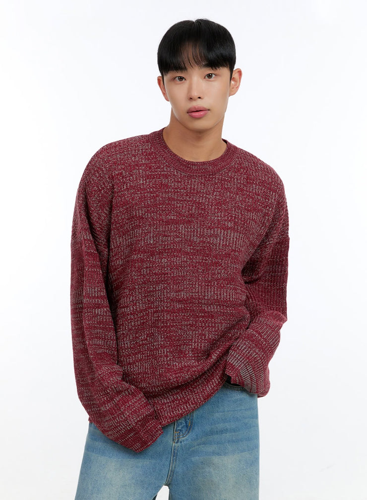 mens-cozy-round-neck-sweater-ig416 / Dark red