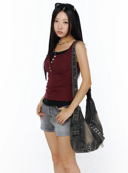 basic-button-tank-top-cu515 / Dark red
