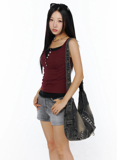 basic-button-tank-top-cu515 / Dark red