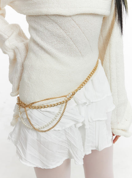 pearl-chain-belt-om426 / Dark yellow