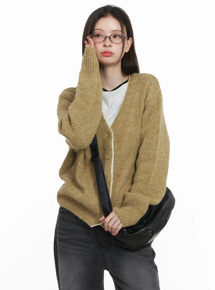 two-tone-wool-knit-cardigan-cj506 / Dark yellow
