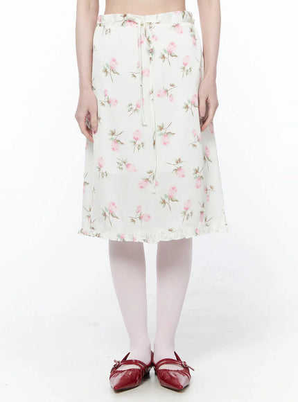 floral-print-ruffle-hem-midi-skirt-iy515 / Flower