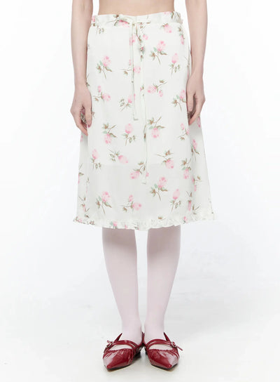 floral-print-ruffle-hem-midi-skirt-iy515 / Flower