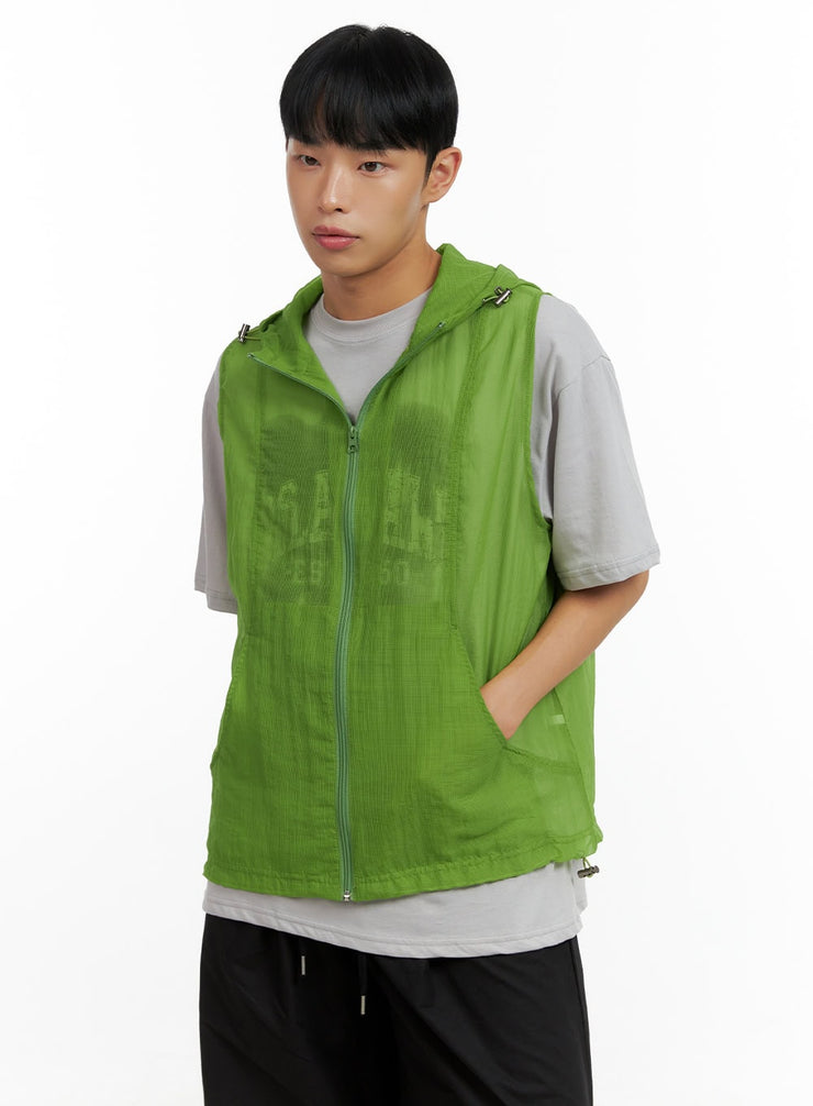 mens-nylon-zip-up-hooded-vest-cl429 / Green