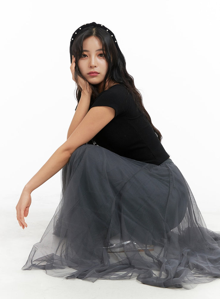 tulle-maxi-skirt-om427 / Gray