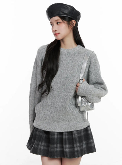 cable-knit-round-neck-sweater-cn527 / Gray