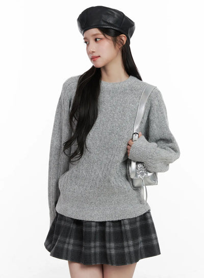 cable-knit-round-neck-sweater-cn527 / Gray