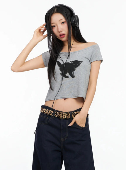 cute-graphic-boat-neck-t-shirt-ca513 / Gray