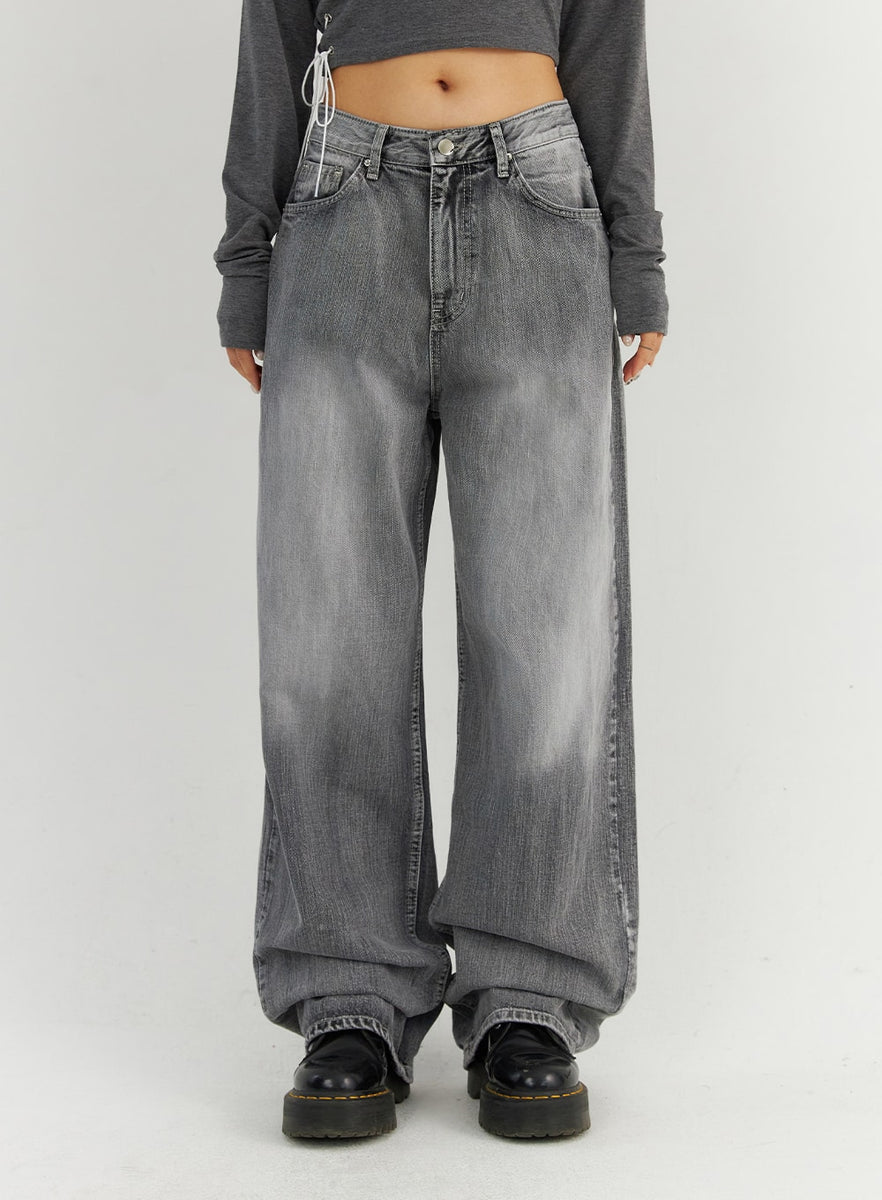 Grey Washed Wide Leg Jeans CO323