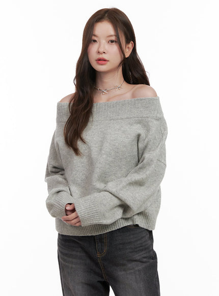 cozy-woolen-off-shoulder-sweater-od403 / Gray