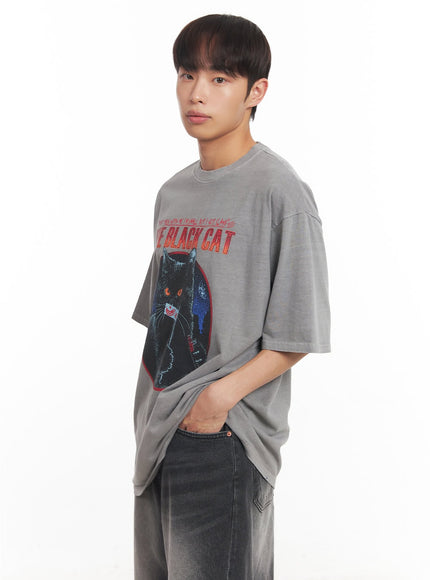 mens-cat-graphic-oversized-t-shirt-ia521 / Gray